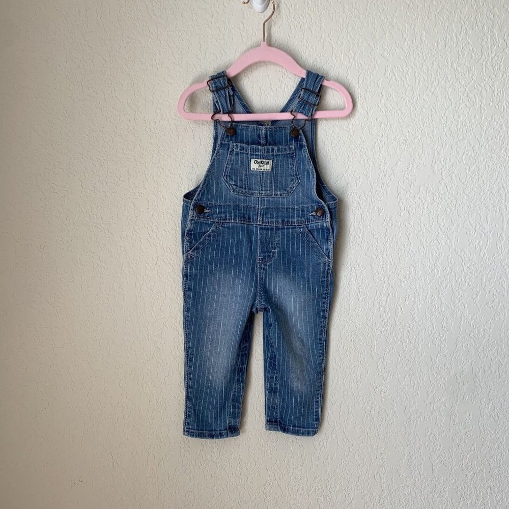 Vintage OshKosh BGosh Infant Pastel Pink Pin Stripe Overalls Size 12 Mos 12M